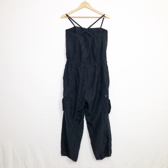 Club Monaco black silk cargo jogger jumpsuit - Picture 3 of 11